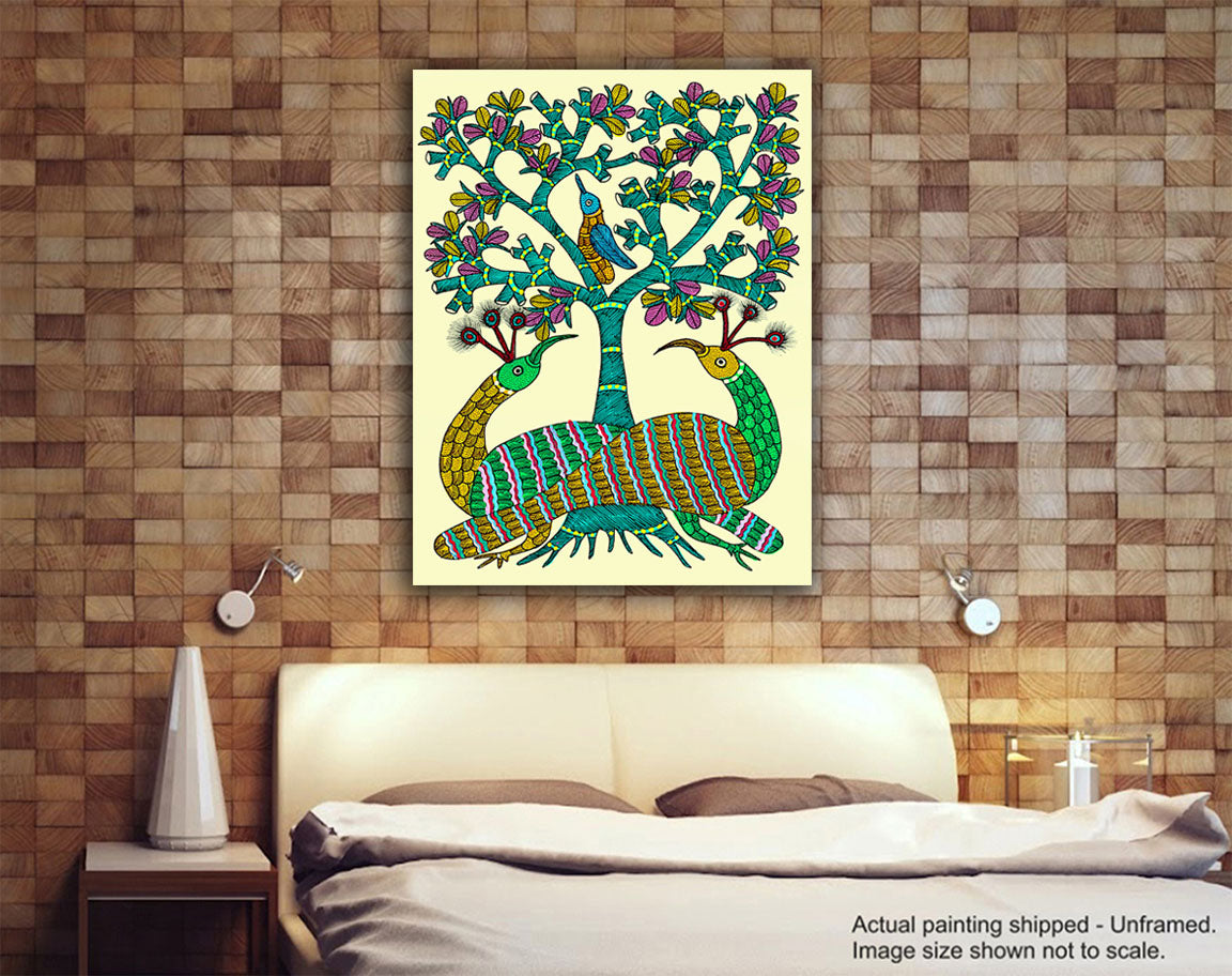 Colorful Peacocks - Unframed Canvas Painting