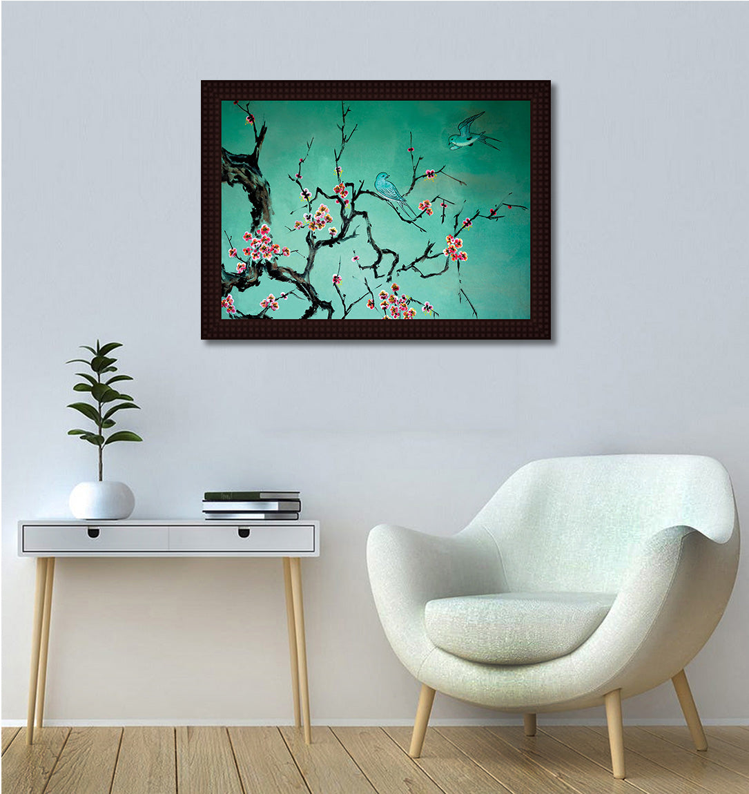 Flower and Bird- Canvas Painting - Framed