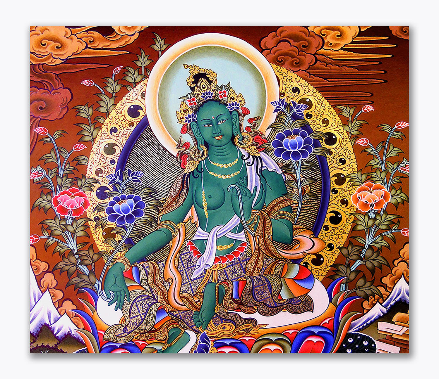 Green Tara Goddess - Unframed Canvas Painting