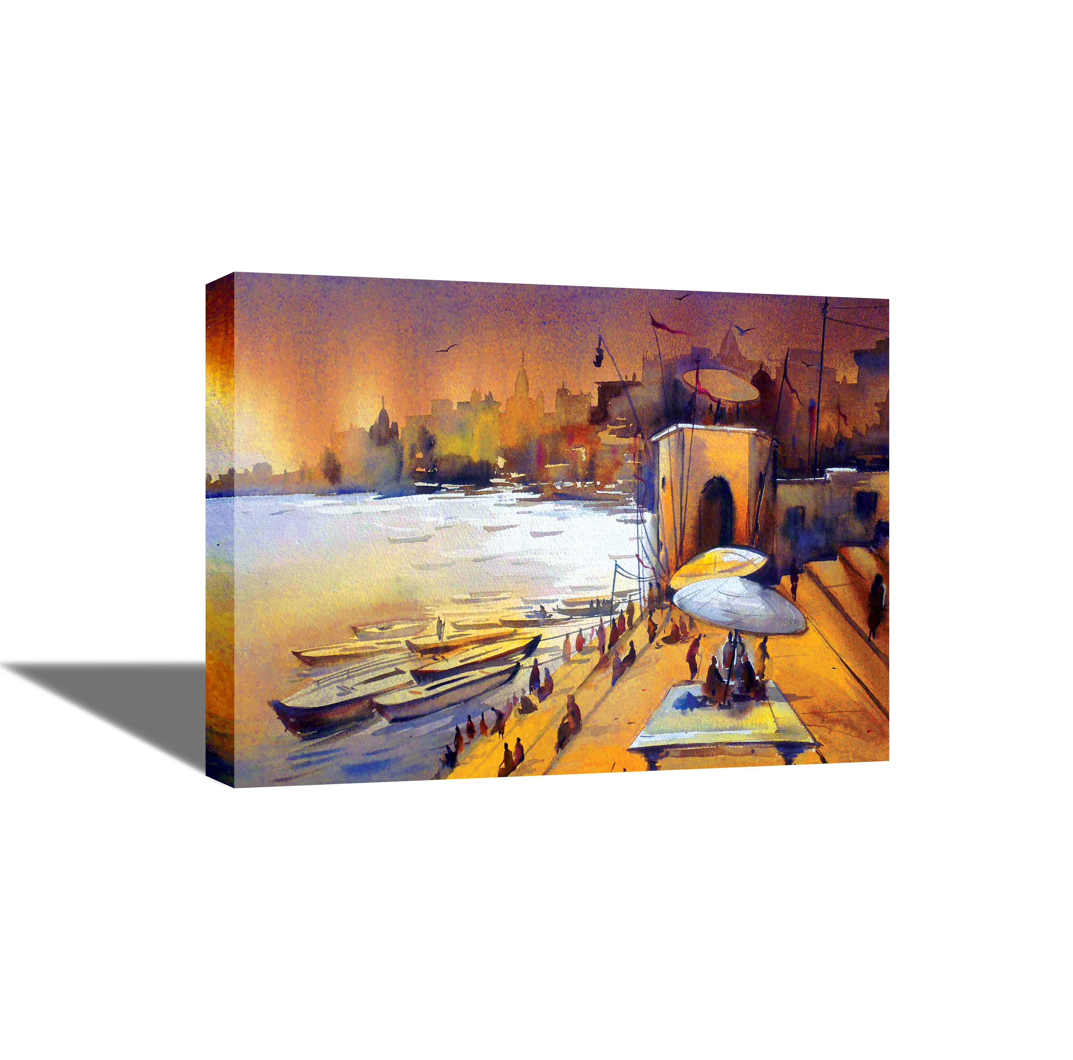 Ganga Ghats - Canvas Painting - Framed