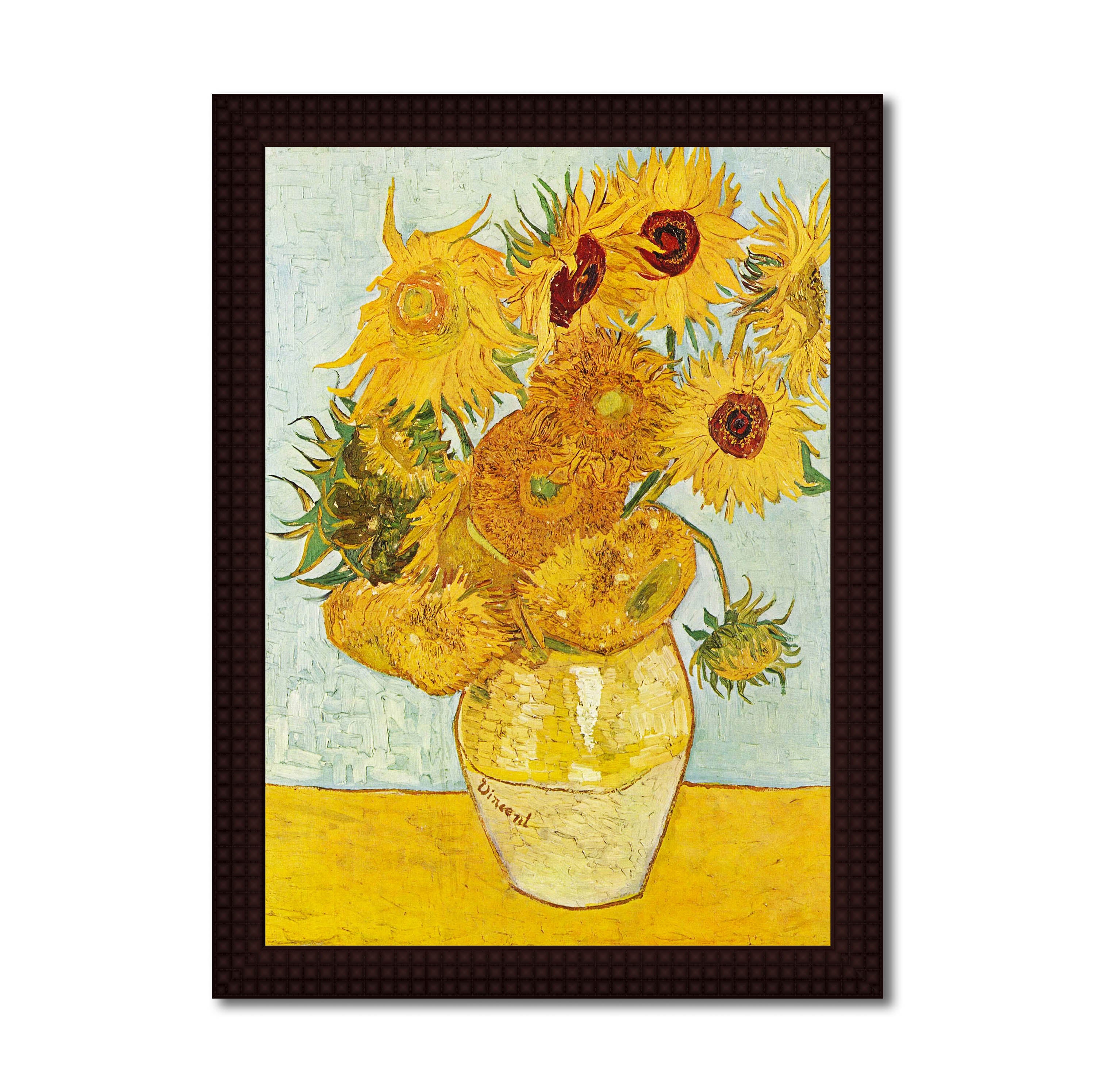 Vase with Fifteen Sunflowers- Canvas Painting - Framed