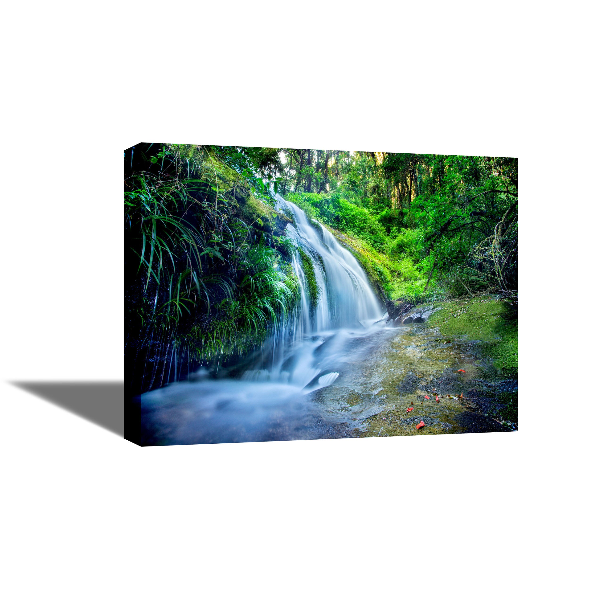 Waterfall in Forest - Canvas Painting - Framed