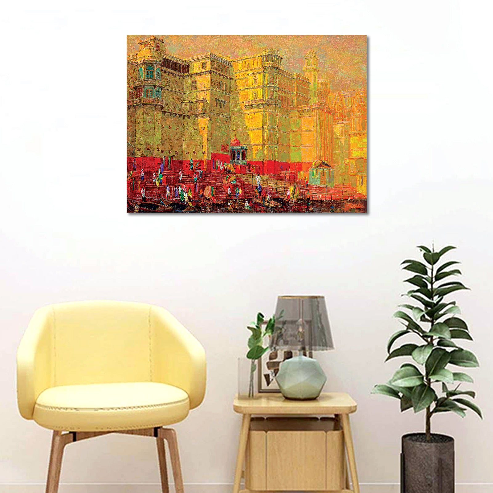 Ghat of Ganga - Unframed Canvas Painting