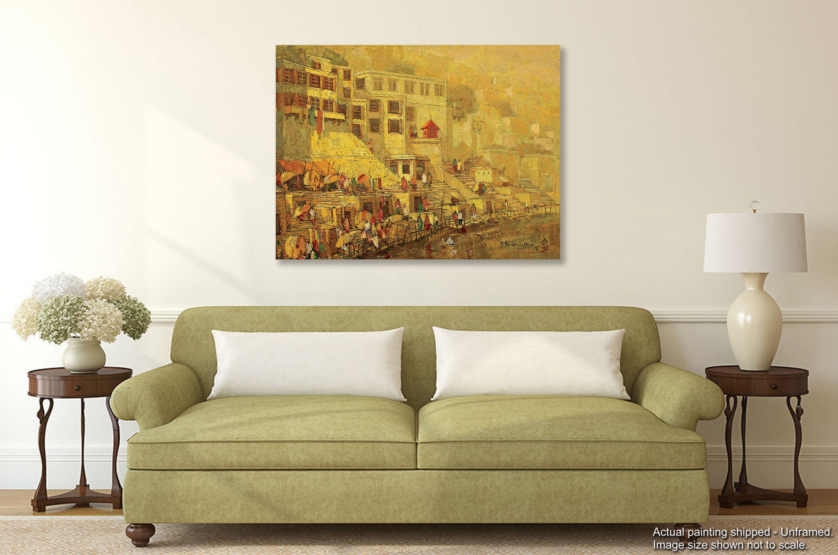 Varanasi Ghat - Unframed Canvas Painting