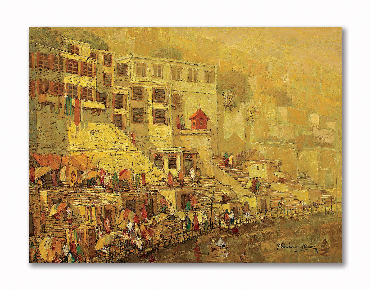 Varanasi Ghat - Unframed Canvas Painting