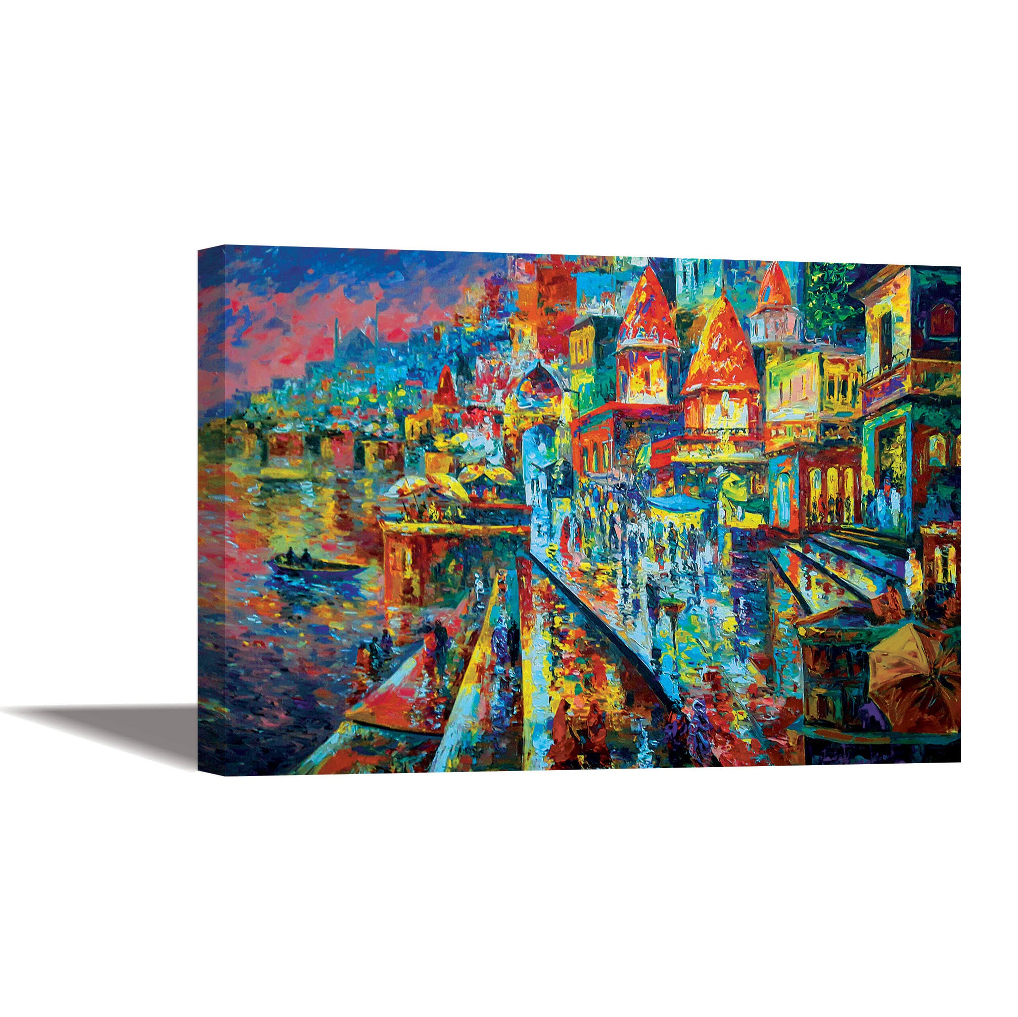 Colorful Ghats of Varanasi - Canvas Painting - Framed