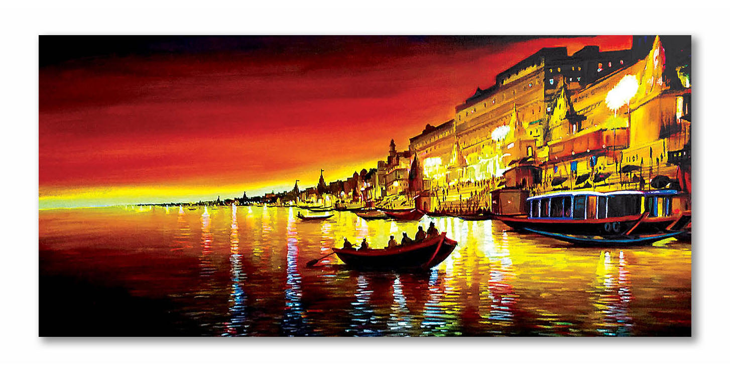 Varanasi by River Ganga - Unframed Canvas Painting