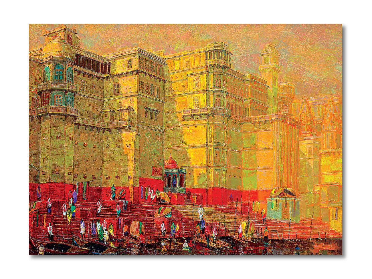 Ghat of Ganga - Unframed Canvas Painting